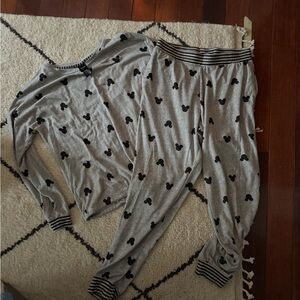 Gray Pajama Set with Black Mickey Mouse Print